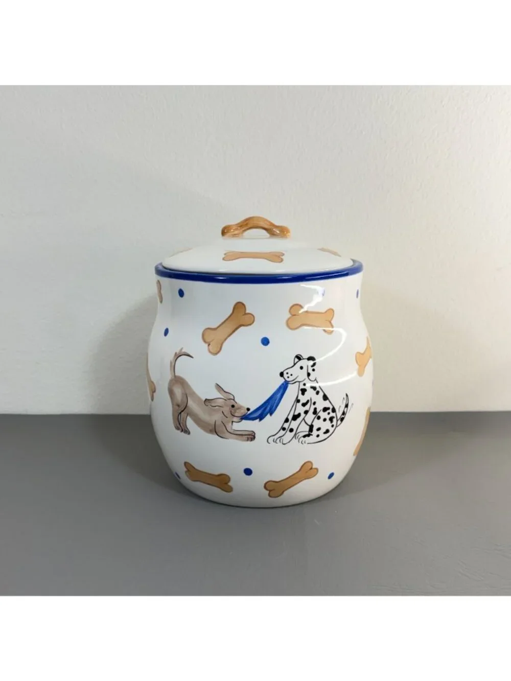 Vintage Ceramic Dog Treat Jar Dalmatian Bones Polka Dot Inspirado Canister 9.5